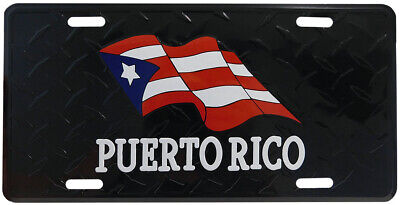 Puerto Rico Waving Flag "PUERTO RICO" Black Diamond Deck 6"x12" License Plate