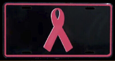 Pink Ribbon Breast Cancer Awareness Black Aluminum Embossed License Plate