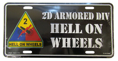 2nd Armored Division Hell On Wheels Black 6"x12" Aluminum License Plate Made USA