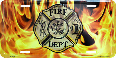 Fire Fighter Department Flames 6"x12" Aluminum License Plate Tag made usa