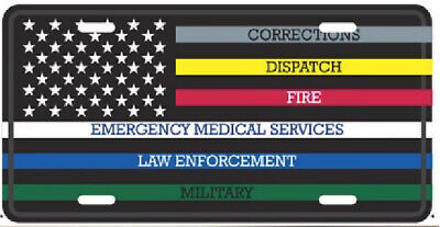 USA THIN MULTILINE FIRST RESPONDER MILITARY Aluminum Embossed License Plate