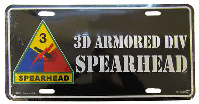 3rd Armored Division Spearhead Black 6"x12" Aluminum License Plate Made USA