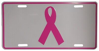 Pink Ribbon Vehicle License Plate Cure Breast Cancer Awareness (WHITE)