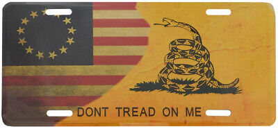 Betsy Ross Gadsden Don't Tread On Me Vintage Tea Stain 6"x12" License Plate