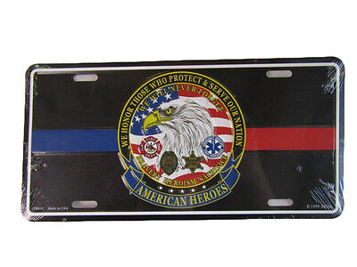 AMERICAN HEROES POLICE EMT MEDIC FIRE SHERIFF LICENSE PLATE 6 X 12 INCHES