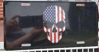 USA DEMON SKULL USA PATRIOTIC BLACK TACTICAL Embossed License Plate