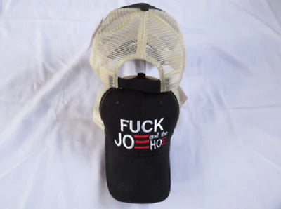 TRUMP 2024 FJB JOE BIDEN SUCKS BLACK USA MESH TRUCKER Embroidered Cap Hat R2