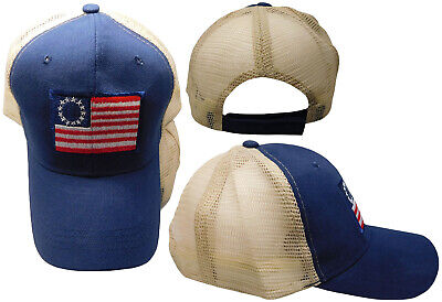 TRUMP 2024 Betsy Ross Patch Navy Blue Khaki Mesh Trucker Adjustable Hat Cap