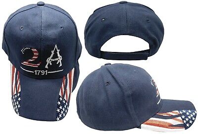 TRUMP 2024 2A 1791 2nd Amendment USA Flag Flames On Bill Navy Blue Cap Hat