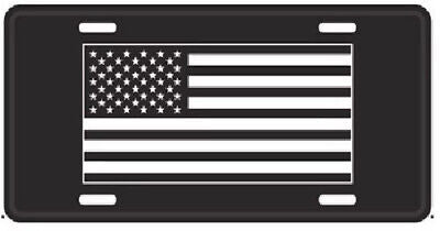 USA FLAG PATRIOTIC BLACK / WHITE TACTICAL Aluminum Embossed License Plate