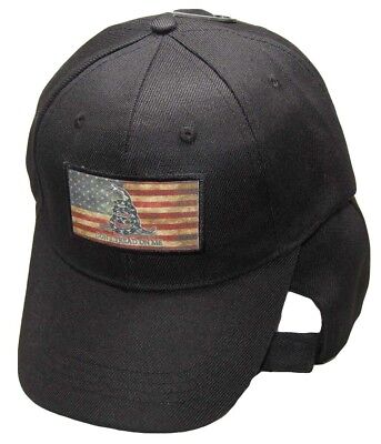 TRUMP 2024 USA Gadsden Don't Tread On Me Tea Stained Patch Black Cap Hat