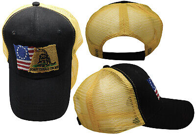 TRUMP 2024 Betsy Ross Gadsden Combo Black W/ Yellow Mesh Trucker Back Cap Hat