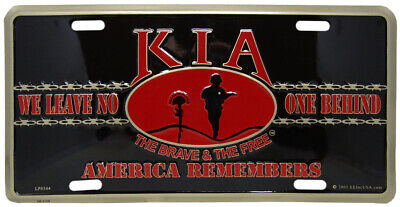 KIA We Leave No One Behind The Brave & The Free Black Red 6"x12" License Plate