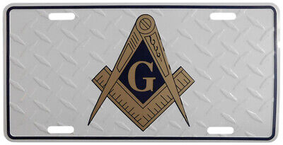 Mason Freemason Diamond Deck Style 6"x12" Aluminum License Plate Sign