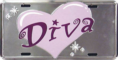 Diva Hearts Pink Girl Women's 6"x12" Aluminum License Plate Tag