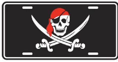 CALICO JACK RED PATCH PIRATE BLACK Aluminum Embossed License Plate