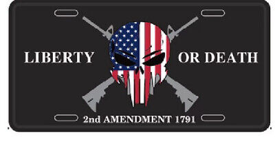 LIBERTY OR DEATH 2ND AMENDMENT 1791 SKULL NRA Aluminum Embossed License Plate