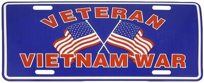 Vietnam War Veteran Crossed USA Flags Blue 6"x12" Aluminum License Plate