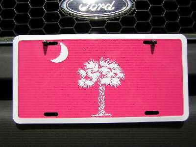 South Carolina SC Pink & White 6"x12" Aluminum License Plate Sign