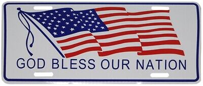 God Bless Our Nation USA Wavy Flag White 6"x12" Aluminum License Plate