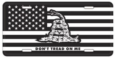 GADSDEN DON'T TREAD ON ME TACTICAL BLACK WHITE Aluminum Embossed License Plate