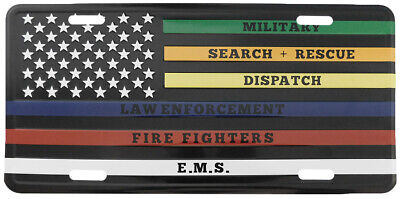 USA Thin Multi-Color Line Emergency Services Aluminum 6"x12" License Plate