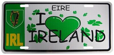 I Love Ireland Heart EIRE IRL Shamrocks Harps 6"x12" Aluminum License Plate Sign