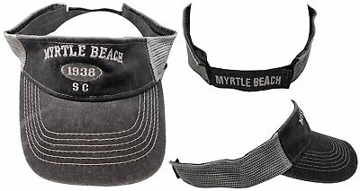 Myrtle Beach 1938 SC Grey Gray Washed Cotton Embroidered Visor Cap Hat