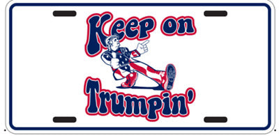 Keep On Trumpin White USA Presidential Campaign Aluminum Embossed License Plate