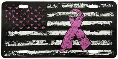 USA Thin Pink Line Breast Cancer Distressed Black 6"x12" Aluminum License Plate