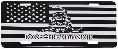 USA Gadsden Don't Tread On Me Black & White 6"x12" Aluminum License Plate