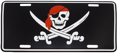 Pirate Black Embossed Red Hat & Patch 6"x12" Aluminum License Plate