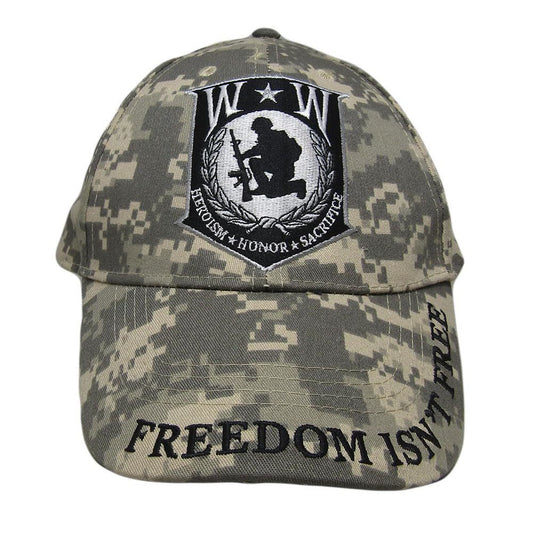 Wounded Warrior Heroism Honor Sacrifice Freedom Isn't Free ACU Camo Cap Hat (EE)