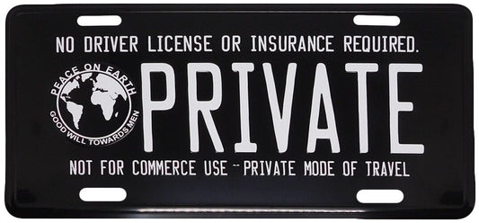 No Driver License Or Insurance Required Private Black 6"x12" License Plate