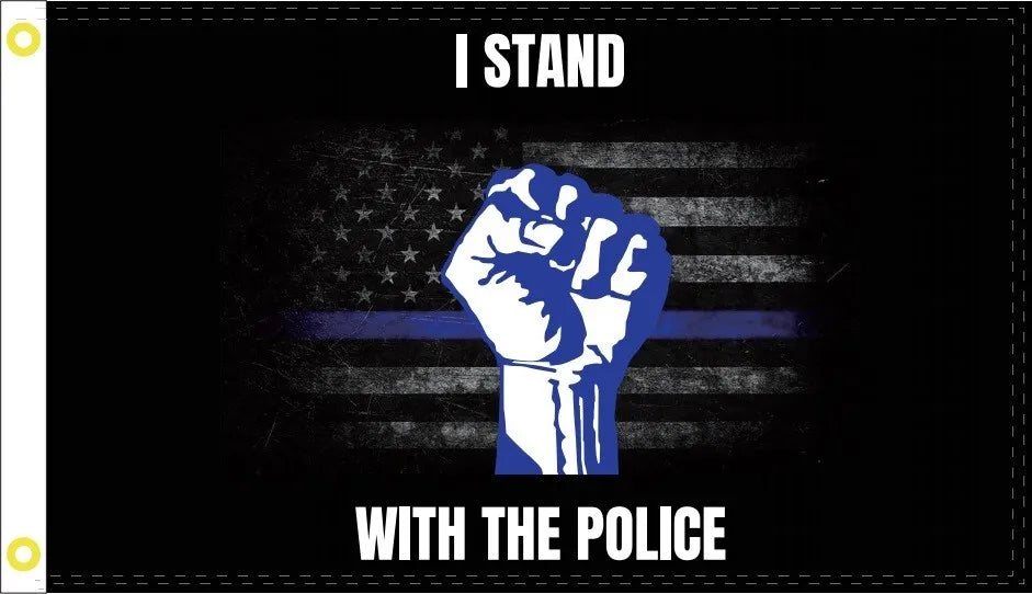 I Stand With The Police Blue Line Militant Fist USA 3X5 Flag Rough Tex® 100D