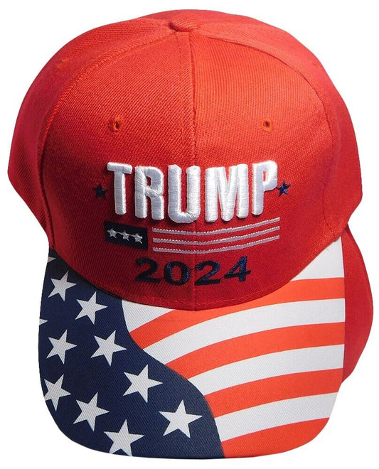 Trump 2024 3 Stars Red USA Flag Bill Embroidered Baseball Cap Hat