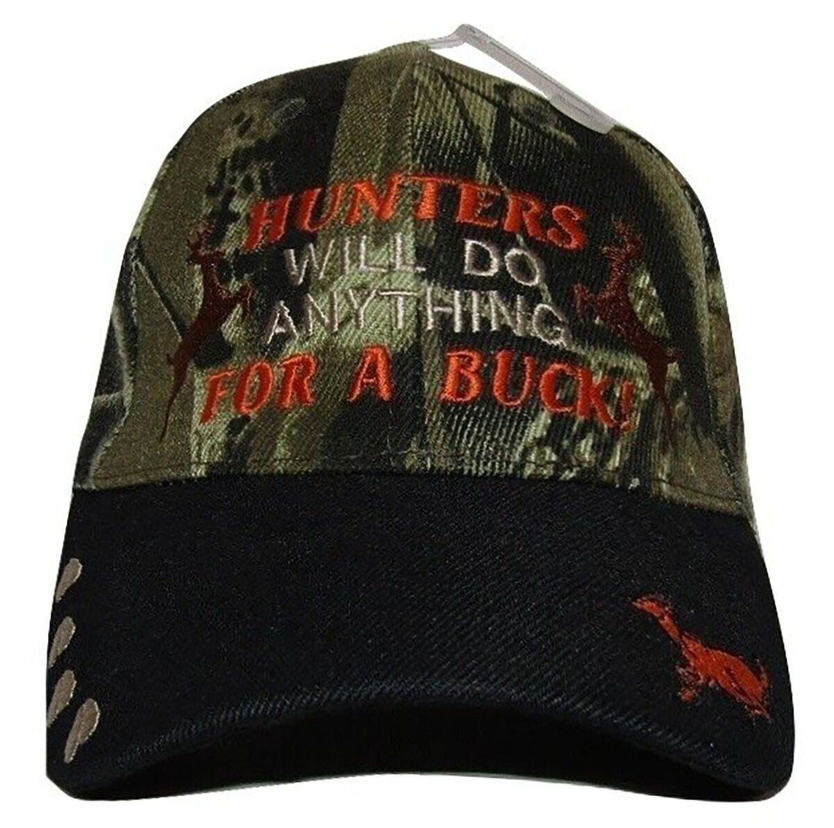 Hunters Will Do Anything For A Buck Black Bill Camo Deer Embroidered Cap Hat