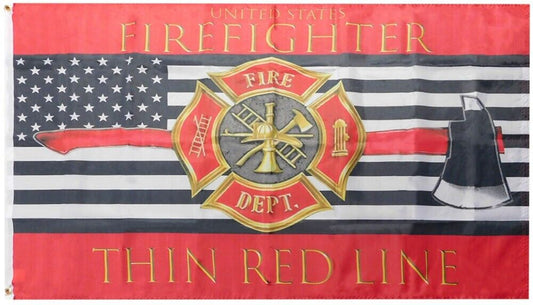 3x5 US Fire Fighter Thin Red Line Logo & Axe 100D Woven Poly Nylon 3'x5' Flag