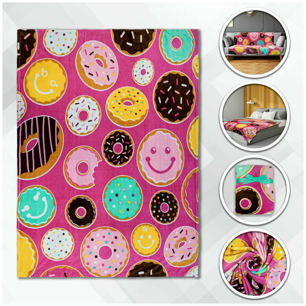 Happy Donuts Plush Blanket 50x60 Cute Donut Blanket Girl's Throw Blanket