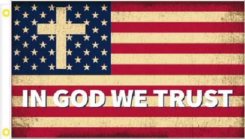 3X5 IN GOD WE TRUST JESUS CHRIST CROSS VINTAGE TEA STAINED FLAG BANNER 100D