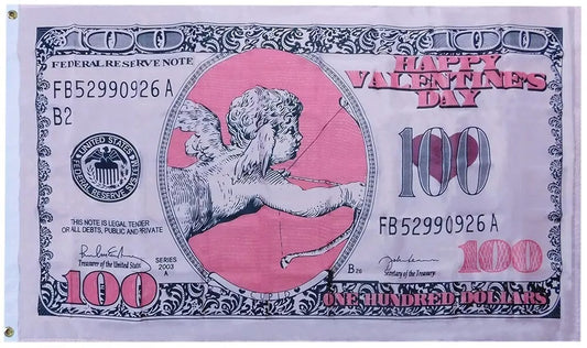 3X5 Cupid 100 Dollar Bill $100 Pink Valentine's Day 3'x5' Super Polyester Flag