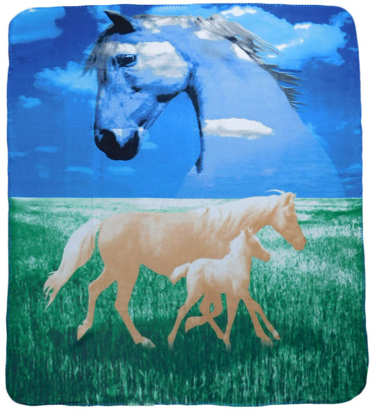 Spirit Horse Looking Down On Two Horses 50x60 Polar Fleece Blanket Throw