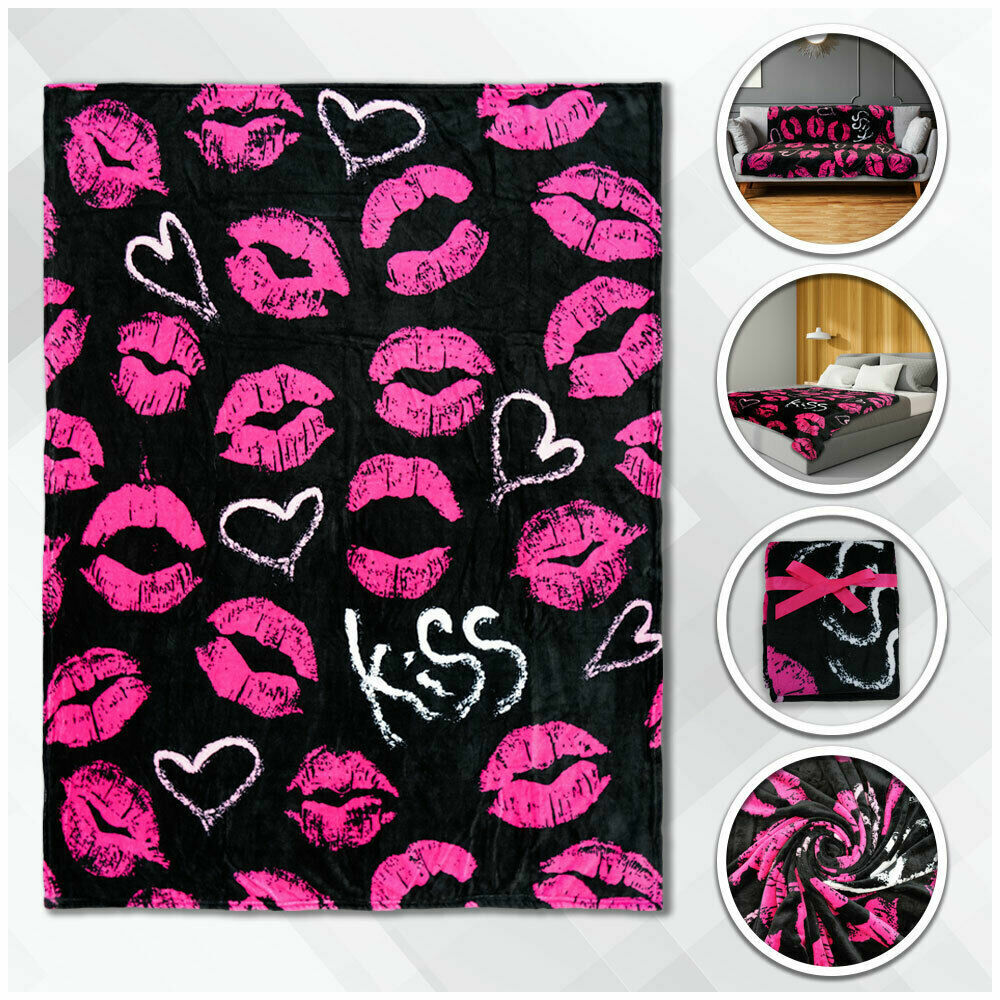 Pink Kisses Plush Blanket 50x60 Kiss Kiss Blanket Girl's Throw Blanket