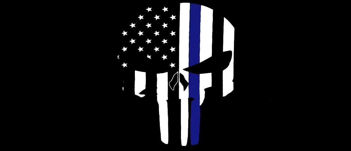 USA Demon Skull Thin Blue Line Black No Outline Decal Bumper Sticker