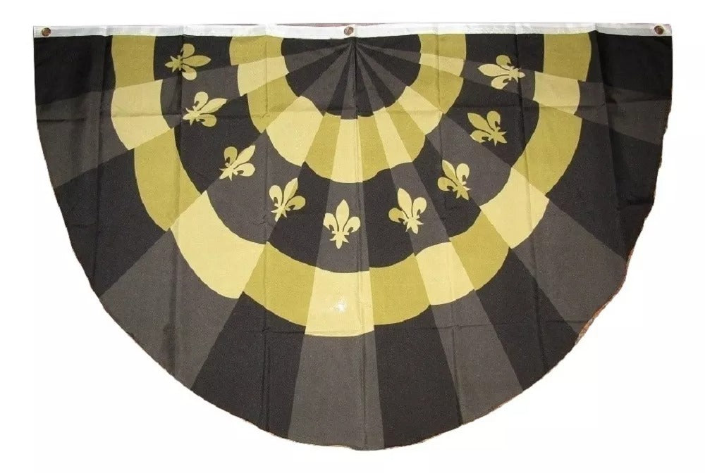 Black & Gold Fleur-De-Lis USA Style Pleat-Effect Bunting Flag 5'x3'