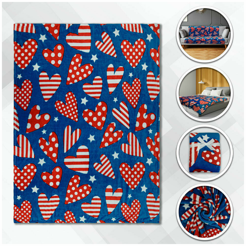 Patriotic Hearts Plush Blanket 50x60 America Throw Blanket USA Patriotic Blanket