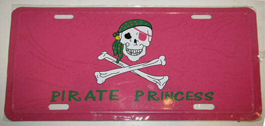 LADIES Jolly Roger Pink Princess Pirate 6"x12" License Plate Sign