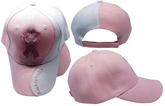 Breast Cancer Awareness Pink Ribbon Embroidered Adjustable Ball Cap Hat