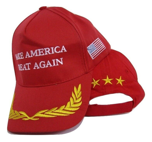 President Trump Make America Great Red 3 Star Feathers Embroidered Cap Hat (RUF)