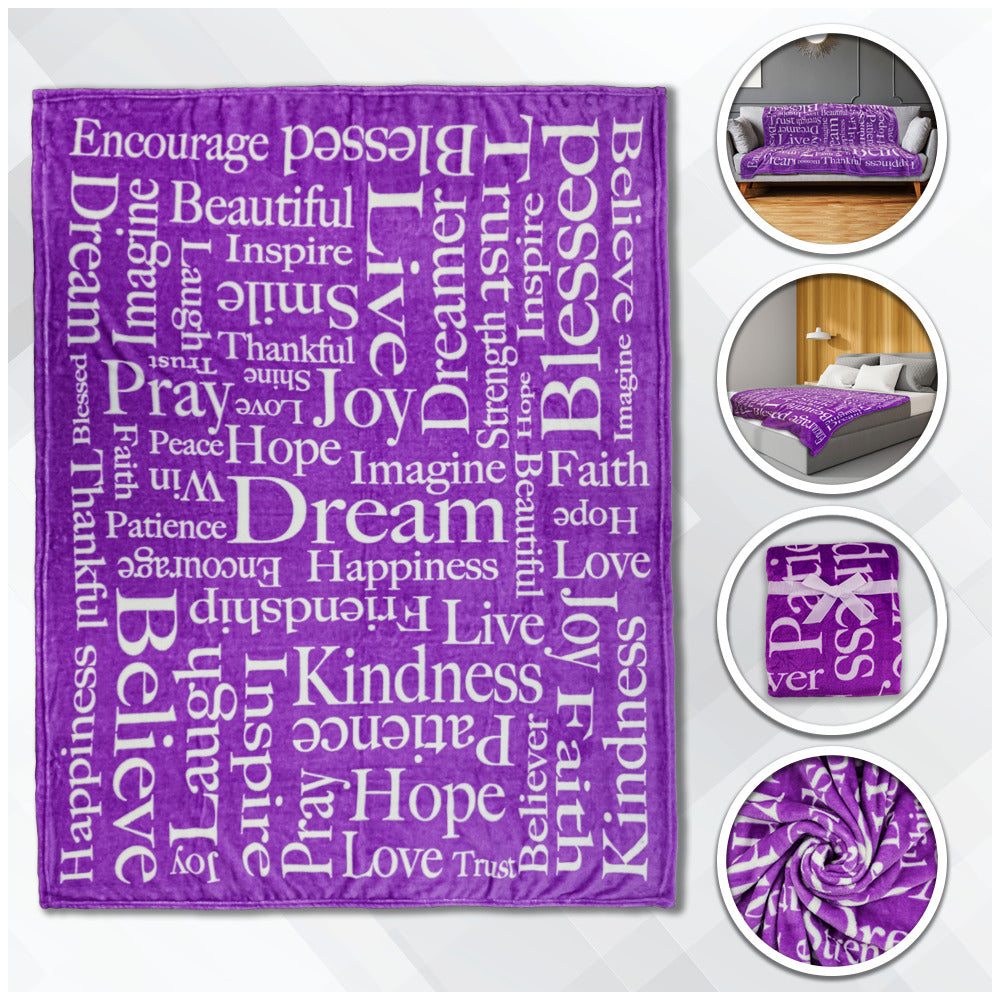 Inspiring Message Purple Plush Blanket 50x60 Positivity Blanket Survivor Throw Blanket